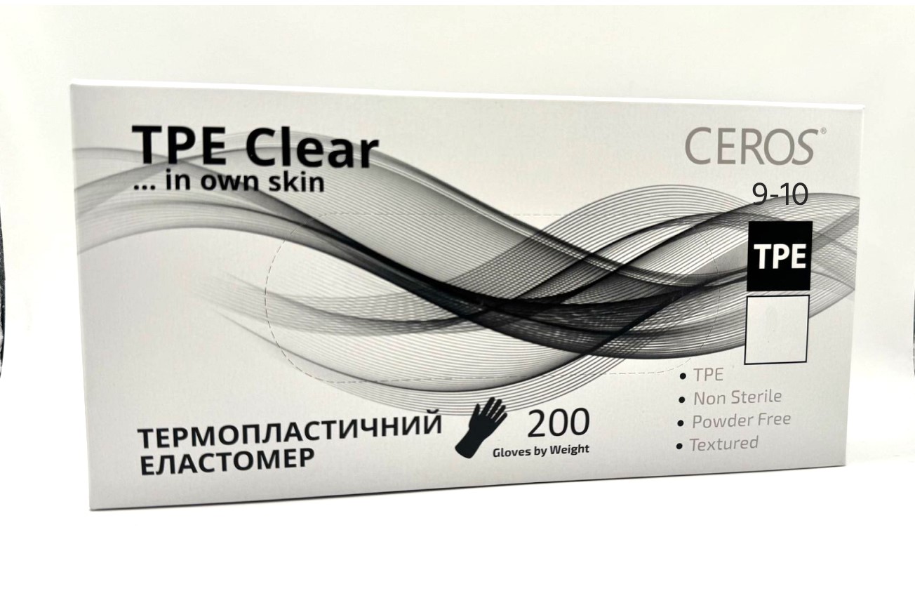 Рукавички оглядові необпудровані нестерильні з термопластичного еластомеру CEROS TPE Clear,XL